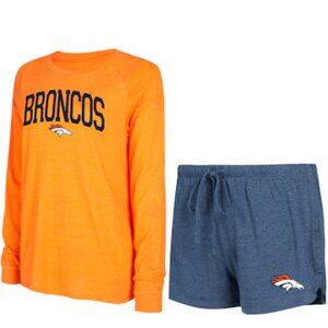 Women's Denver Broncos Navy/Orange Long Sleeve T-Shirt & Shorts Lounge Set